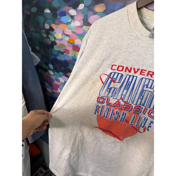 Vintage 90s Converse Cage Classic Finish Line T Shirt Mens XL Grey Basketball - Picture 4 of 5